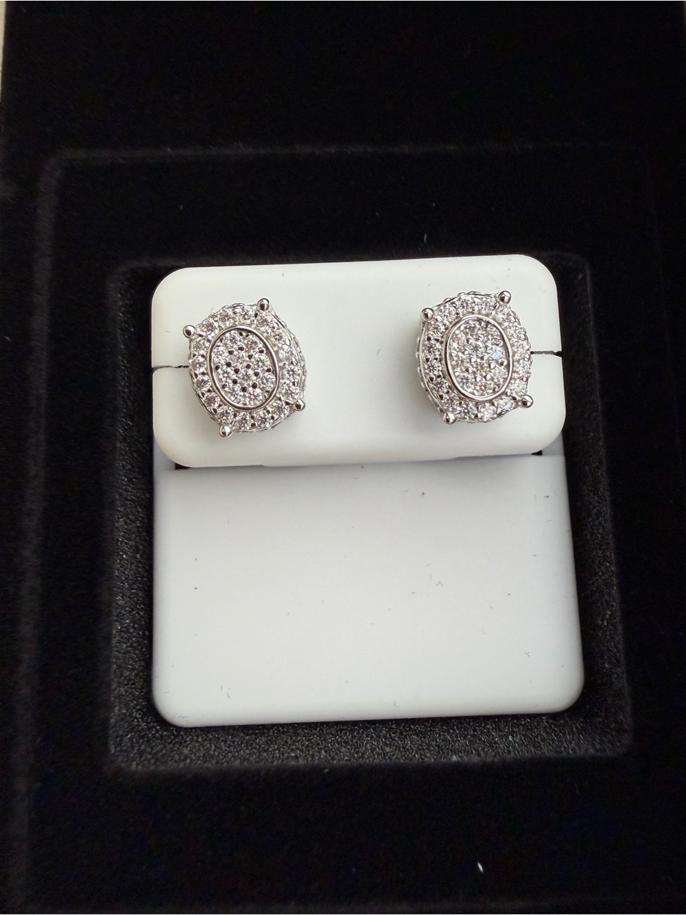 925 Sterling Silver Pave Oval 1.0 CTW Moissanite Stud Earrings - Screw Back